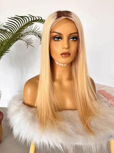 4/613 180% ombre blonde gerade 4X4 Lace Front Perücken mit schokoladenbraunen Wurzeln