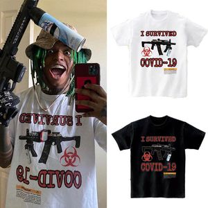 Tshirts masculina camiseta homens hip hop Eu sobrevivi a 19 tops vintage camisa branca pistolas de verão 230331