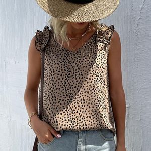 Camicette da donna 2023 Summer Casual Vest Chiffon Moda senza maniche Allentato Elegante Camicie da donna Leopard Print Tops Abbigliamento femminile 24801
