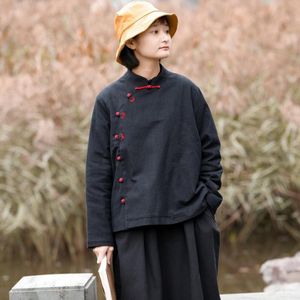 Kadın Ceketleri Johnature 2023 Bahar Nakış Vintage Kadınlar Stand Düğmesi Düz Renk Katları Keten Çin tarzı ceket