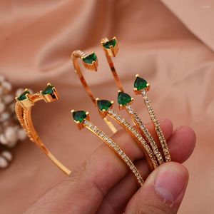 Bangle 4Pcs/lot Dubai Gold Color Bangles For Women Girl Wedding Bridal Bracelets Green Jewelry Middle East African Bride Gifts