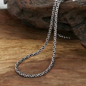 Chains Fashion S925 Sterling Silver Retro Thai Vintage Style Chiang Mai Handmade 3mm Rope Necklace Men And Women