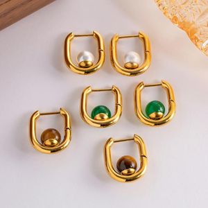 Brincos de garanhão de alta qualidade Geométrica Semiprecious Stones Pearl Aço inoxidável 18K Jóias elegantes de PVD de ouro 18K para mulheres