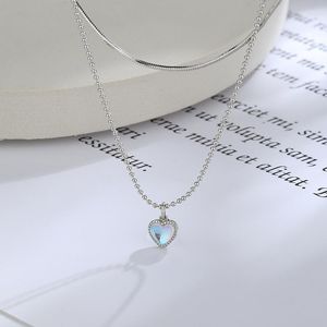 Pendant Necklaces Moonstone Love Heart Necklace For Women Girl Double Layer Clavicle Chain Accessories Fashion Silver Color Jewelry Gifts