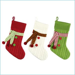 Christmas Decorations Knitted Stocking Scarf Socks Red Green White Knitting Candy Gift Bag 20 Inch Xmas Hanging Drop Delivery Home G Dha5V