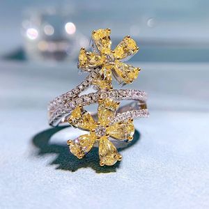 Flower Topaz Diamond Ring 100% Real Sterling Sier Party Wedding Band Rings for Women Lovar Engagement Jewelry Gift