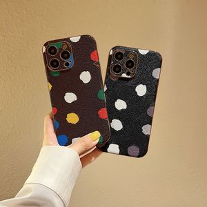 Classic Phone Cases For 14 Pro Max 13 11 12 14pro 11promax Designer Leather Silicone tpu Rainbow Spots Ornament Back Cover For Women Two Style black and Gold Based Case