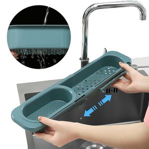 Storage Holders Racks Telescopic Sink Shelf Soap Sponge Drain Rack Expandable er Tray Holder Adjustable Basket Home Kitchen 230331