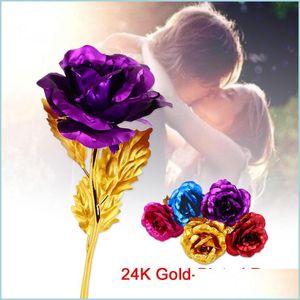 Andra festliga festförsörjningar 24k Guldfoliepläterad rosen Artificial Decoration Golden Flower Decor Valentines Day Christmas Dhhnz