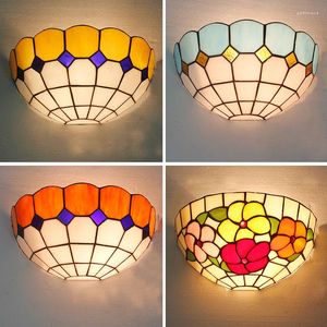 Vägglampor Medelhavet Tiffany Stained Glass Lamp för vardagsrum Retro Sconce Light Fixtures Bedroom Bar Stair Home Decor