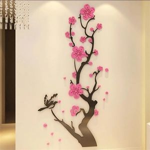 Wandaufkleber im chinesischen Stil 3D-Tapete Pflaumenblüte Aufkleber Heimdekoration Wohnzimmer Esszimmer Wanddekoration Acryl-Aufkleber 230331