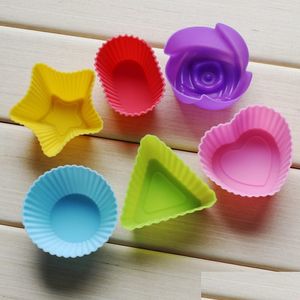 Stampi da forno 1 Setis6Pcs Rose Star Heart Flower Sile Cake Muffin Chocolate Cupcake Case Tin Liner Cup Mold Mod Drop Delivery Home G Dhk2U