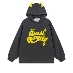 Streetwear Imp Letter Hooded Sweatshirt Herren Damen Herbst Winter American Retro Niche Fleece Hoody Unisex Unique Horn Jacket