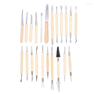 Professional Hand Tool Sets 22Pcs Sculpting Pottery Clay Double Ended Wooden Handle Ceramic Carving Set Kit DIY