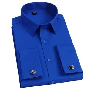 Men's Casual Shirts High Quality Men's French Cuff Dress Men's Long Sleeve Solid Green Shirt Style Men's Cufflinks Include 230331
