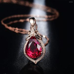 Anhänger Halsketten High-End Magnificent Rose Red Farbe Jewel Imitation Turmalin Large Gem Female