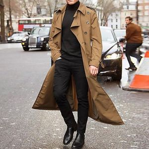 Мужские траншевые пальто длинные стройные мужчины с двойным светом лацкай палаток мужская мода осень зимняя дизайн S2XL 230331