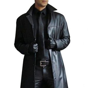 Erkek trençkotları sonbahar kış ceket erkekler palto düz renk tek yüzlü uzun kollu rüzgar kırıcı punk ceket çalışkan deri 230331