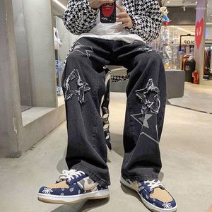 Jeans masculinos rasgados estrela vintage y2k calças largas streetwear moda perna larga oversize preto de comprimento total calças jeans 2023