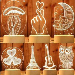 Nattljus Romantisk kärlek 3D Akryl LED -lampa för Home Children's Night Light Table Lamp Birthday Party Decor Valentine's Day Fairy Lamp P230331