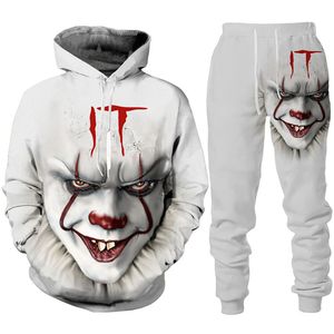 Männer und Frauen 3D gedruckter Horrorfilm Clown Freizeitkleidung Wolf Mode Sweatshirt Hoodies und Hosen Übungsanzug
