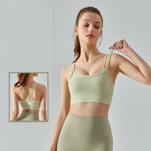 LL Women Sports Bra Tops Cew Neck Fintness Ribber Tank Kamizelka Skórny trening oddechowy Crisscross Szybki suchy top żeńska adsb389 ll589