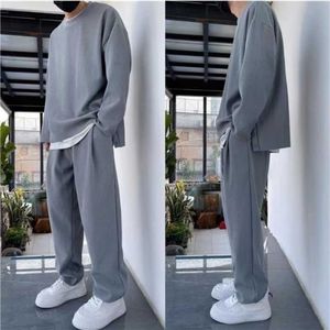 Men's Tracksuits 2 Piece Set Men Loose Fit Tracksuit Men Fashion Clothing Korean Style Men Streetwear Solid Color Hip Hop Dancing Clothing W0322