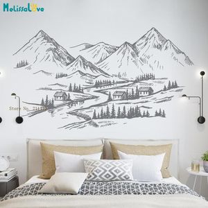 Wall Stickers Quiet mountain village landscape wallpaper children's room kindergarten decoration with solar animal decals removable YT5631 230331