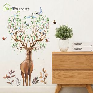 Wall Stickers Nordic creative forest elk wallpaper bedroom decoration Ins self-adhesive living room wall decoration Home decoration Entrance decoration 230331