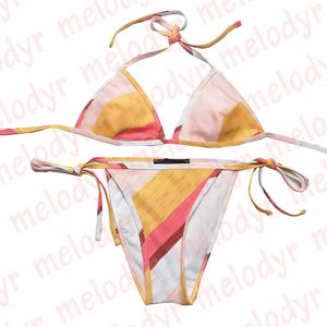 Rainbow Printed Bikini Set Women Three Point Swimwear Summer Bra Swimsuit Lace Up Bathing Suit