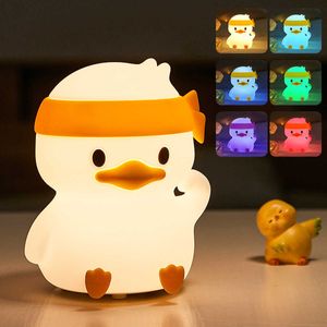 Night Lights Cute Duckling Night Light Silicone Patting Lamp Duck Lamp for Kids USB Rechargeable LED Bedside Lamps Touch Control Night Lamp P230331