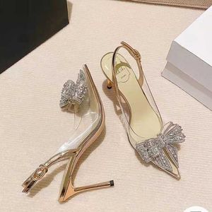 Sandalet Saçlı Toe High Topuklu Kadın Stiletto Yeni Bow Rhinestone Seksi Nedime Gelin Düğün Moda Kadın Sandalet 230322