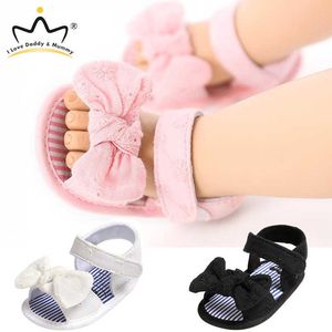Sandals Cute Bow Baby Girl Sandals Summer Toddler Kids Shoes Outdoor Beach Solid Color Pink White Soft Cotton Princess Girls Shoes Z0331