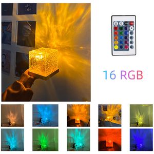 LED Night Lights Dynamic Water Ripple Projector Crystal Table Lamp Home Bedroom Bedside Dormitory Decor Light Girls Holiday Gifts starry sky projection lamp