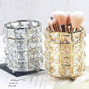 Förvaringslådor Crystal Makeup Brush Pen Holder Tube smycken Läppstift Eyebrow Pencil Box Cosmetic Organizer Bins