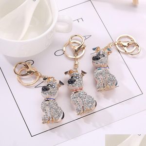 Party Favor Crystal Puppy Dog Keychain Alloy Diamond Key Ring Purse Bag Car Pendent Chain Birthday Ornament Gift 3Colors GGA DH5PA