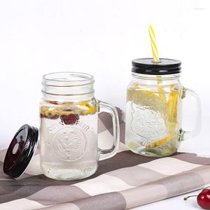 Vattenflaskor 450 ml retro glas mason kopp med lock ins 16oz täckt mugg mjölk te halm muggar kall dryck flaska