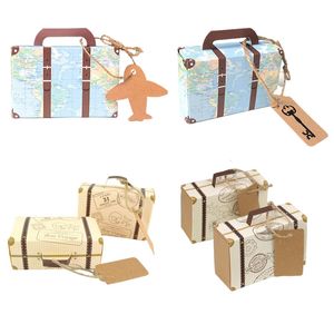 Present Wrap 102050pcs Mini Travel Suitcase Candy Box Kraft Paper Chocolate Favor Gift Box Packaging Bag Wedding Birthday Party Decoration 230331