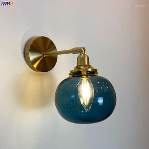 Lampade da parete IWHD Bule Glass Ball LED Light Fixtures Switch Mini Nordic Modern Style Copper Lamp Sconce Appliques Murales