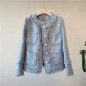 Giacche da donna Spring Short Coat Short's Women's Autumn Classic Collar Tweed Tweed French Napone Abiti versatili Blu Blu