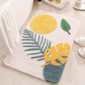 Bath Mats Plant Flower Flocking Mat Home Decoration Rug Fast Absorbent Foot Anti-slip Shower Door Bathroom Carpet