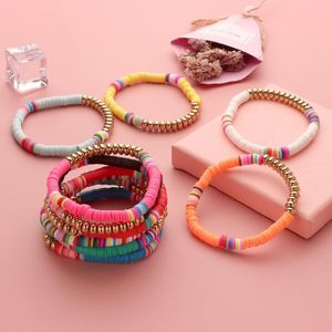 Charm Bracelets Colorful Polymer Clay Spacer Beads Bracelet Bohemian Women Fashion Elasticity Gold Loose Couple Gift