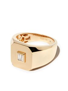 Far Fetch SHAY rings brand logo ring designer luxury fine jewelry yellowgold baguette diamond-embellished signet ring