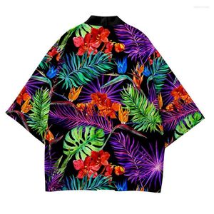 Etniska kläder tropiska växter trycker kimono män japanska haori sommar lös kofta kläder kvinnor mode överdimensionerad strandskjorta yukata