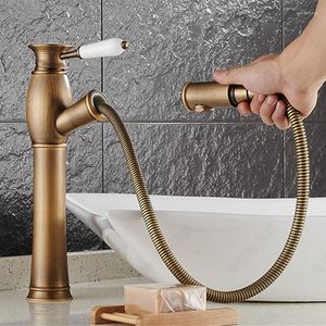 Bathroom Sink Faucets Basin Faucet Antique Bronze Brushed Brass Taps /Cold Deck Mounted Mixer Tap Pull Out Lavatory