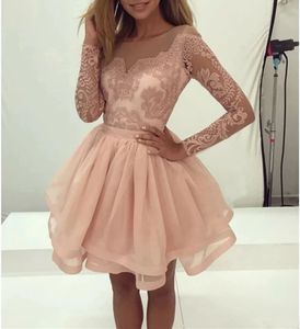 Kurze Heimkehrkleider Langarm Applikationen Scoop Ballkleid Partykleider Prinzessin Plus Size Mini Birthday Prom Graudation Cocktailparty Kleider 18