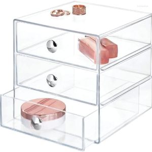 Storage Bottles Modern Acrylic Cosmetic Box Transparent 3-Layer Drawer Makeup Organizer Jewelry Container