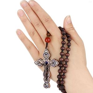 Anhänger Halsketten Diyalo Alte Bronze/Kupfer Farbe Gebet Holzperlen Kette INRI Kruzifix Kreuz Jesus Rosenkranz Rosenkranz Schmuck