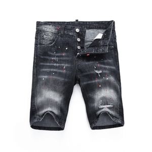 DSQ2 Cool Guy Short Men's Jeans Black Man Hip Hop Rock Moto Mens Design Разрушенная джинсовая ткань DSQ Summer Black Jeans Short 384