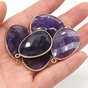 Anhänger Halsketten Natürliche Amethyste Anhänger Reiki Achate Stein Vergoldete Charms Für DIY Schmuck Halsketten Armbänder Herstellung 23x34mm